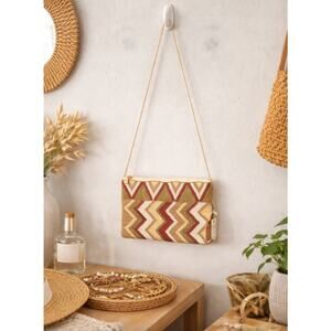 Kay Lee Natural Tone Beaded Crossbody Bag New